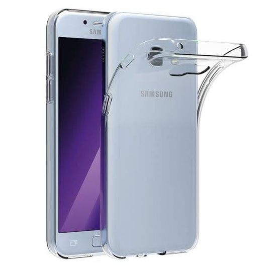 Clear silicone phone case for Samsung Galaxy A5 (2017) by 9eight5, showing a slim, flexible protective cover with precise cutouts.