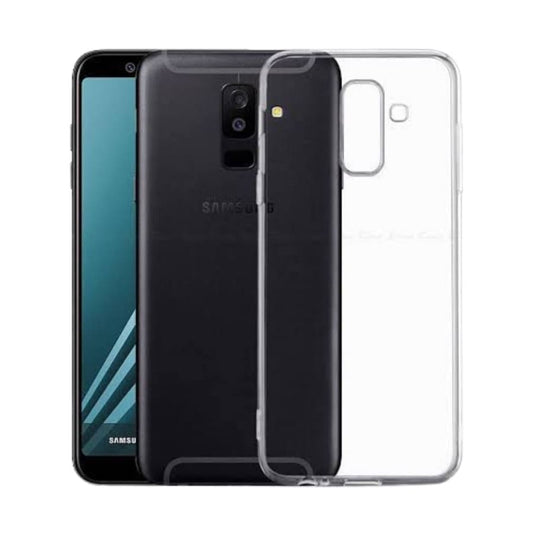 Clear phone case for Samsung Galaxy A8 Plus 2018 by 9eight5, showcasing slim, protective design on the device.