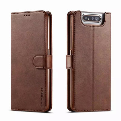 Brown wallet case for Samsung Galaxy A80 and A90 by 9eight5, featuring card slots and a secure flip cover.