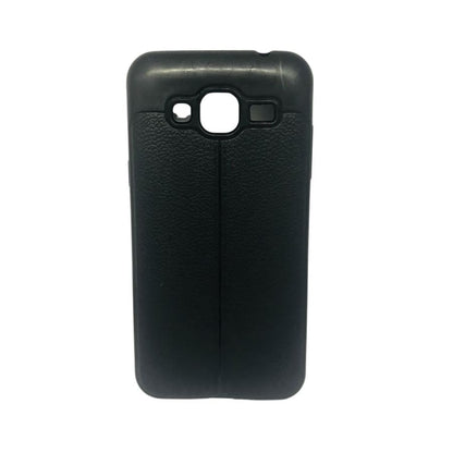 Black silicone phone case for Samsung Galaxy J3 (2016) by 9eight5, showing the textured exterior and precise cutouts.