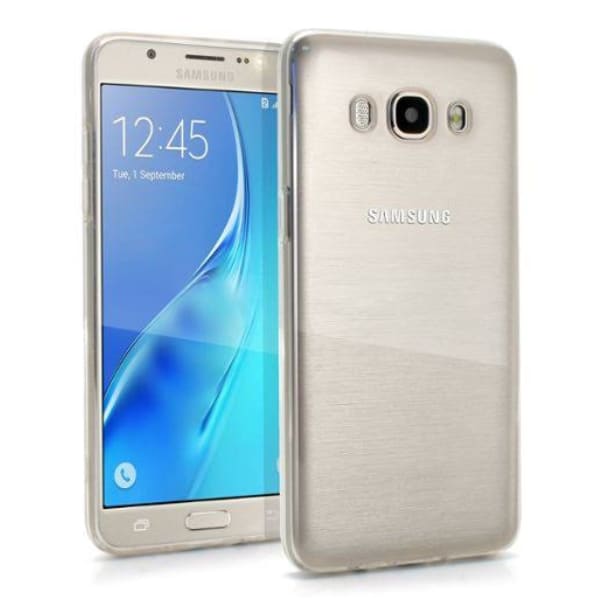 Clear silicone phone case for Samsung Galaxy J510 by 9eight5, showing a slim, flexible protective cover with precise cutouts.