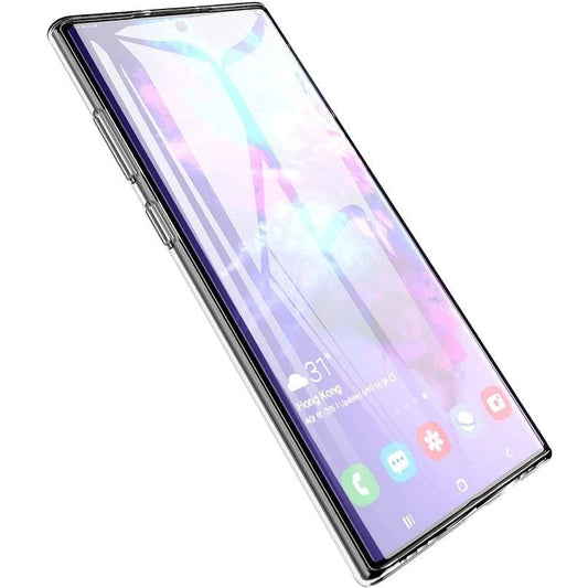 Clear silicone phone case for Samsung Galaxy Note 10 Plus by 9eight5, showcasing a slim, transparent protective cover with precise cutouts.