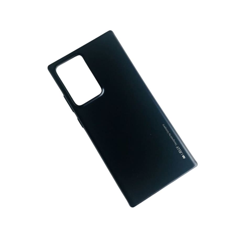 Black silicone phone case for Samsung Galaxy Note 20 Ultra by 9eight5, showing smooth texture and precise cutouts for buttons and camera.