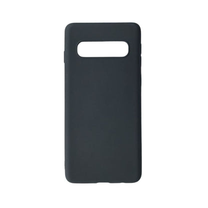 Black silicone phone case for Samsung Galaxy S10 Plus by 9eight5, showing a smooth, snug fit with a matte finish.