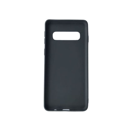 Black silicone phone case for Samsung Galaxy S10 Plus by 9eight5, showing its smooth texture and snug fit.