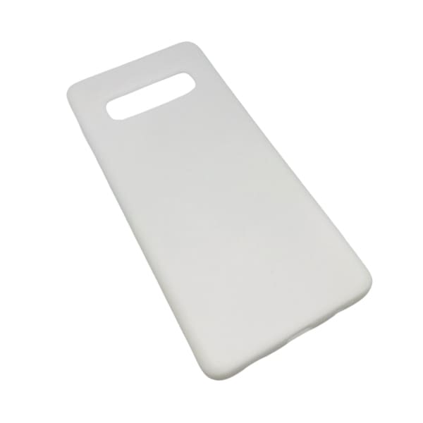 White silicone phone case for Samsung Galaxy S10 Plus by 9eight5, showing the smooth, flexible material fitting the device.