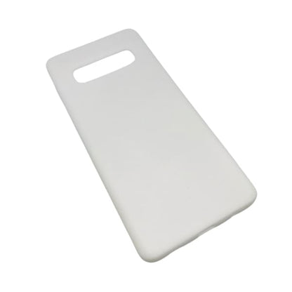 White silicone phone case for Samsung Galaxy S10 Plus by 9eight5, showing the smooth, flexible material fitting the device.