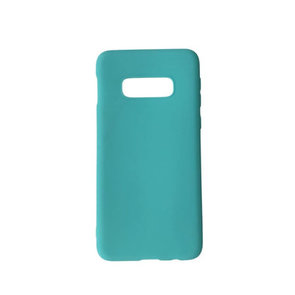 Sky blue silicone case for Samsung Galaxy S10 by 9eight5, showcasing a smooth, flexible phone cover with precise cutouts.