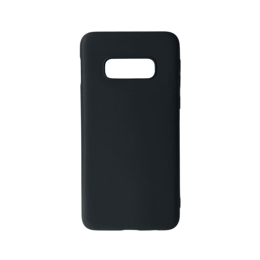 Black silicone case for Samsung Galaxy S10e by 9eight5, showing a close-up of the textured soft-touch phone cover.