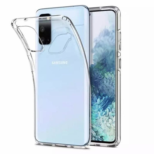 Clear silicone phone case for Samsung Galaxy S20 FE by 9eight5, showing the transparent flexible cover on the device.