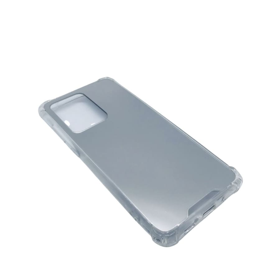 Silver mirror silicone case for Samsung Galaxy S20 Ultra by 9eight5, showing a reflective, sleek phone case with smooth edges.