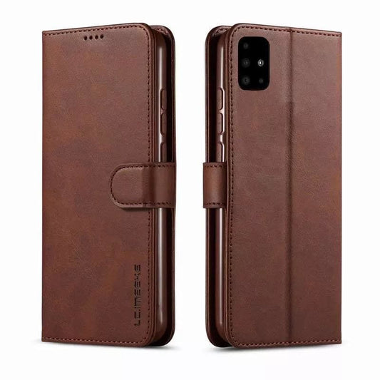 Brown synthetic leather flip case for Samsung Galaxy S21 Ultra by 9eight5, showing the front cover and side view.