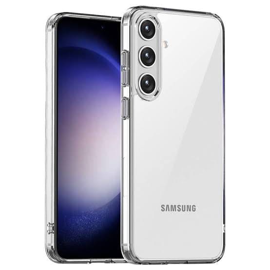 Clear 9eight5 phone case for Samsung Galaxy S24, showing transparent protective cover with precise cutouts for buttons and camera.