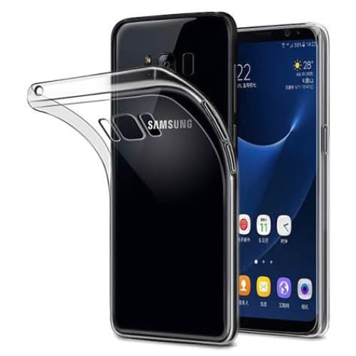 Clear 9eight5 phone case for Samsung Galaxy S8, transparent protective cover showing the phone's design and buttons.