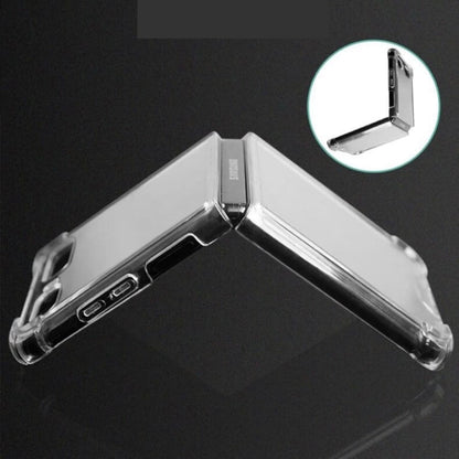 Clear phone case for Samsung Galaxy Z Flip 2 and Z Flip 1 by 9eight5, showing transparent flexible protection for the foldable phone.