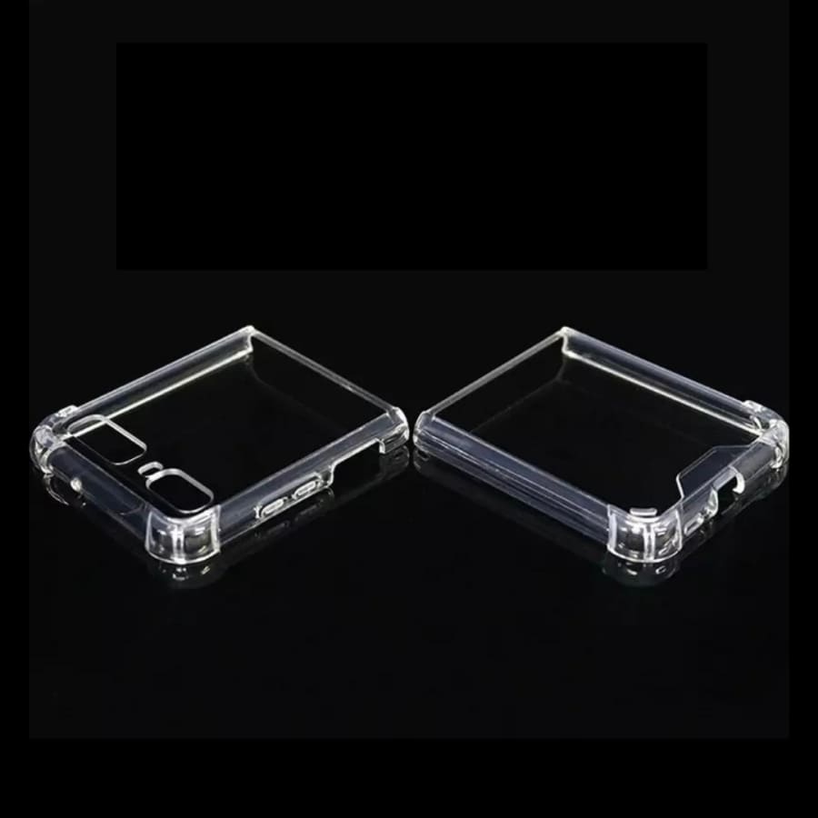 Clear 9eight5 phone case for Samsung Galaxy Z Flip 3, showing transparent protective cover with precise cutouts and sleek design.