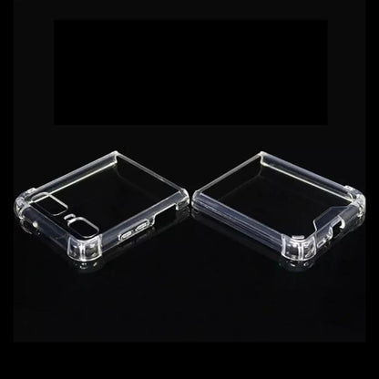 Clear 9eight5 phone case for Samsung Galaxy Z Flip 3, showing transparent protective cover with precise cutouts and sleek design.