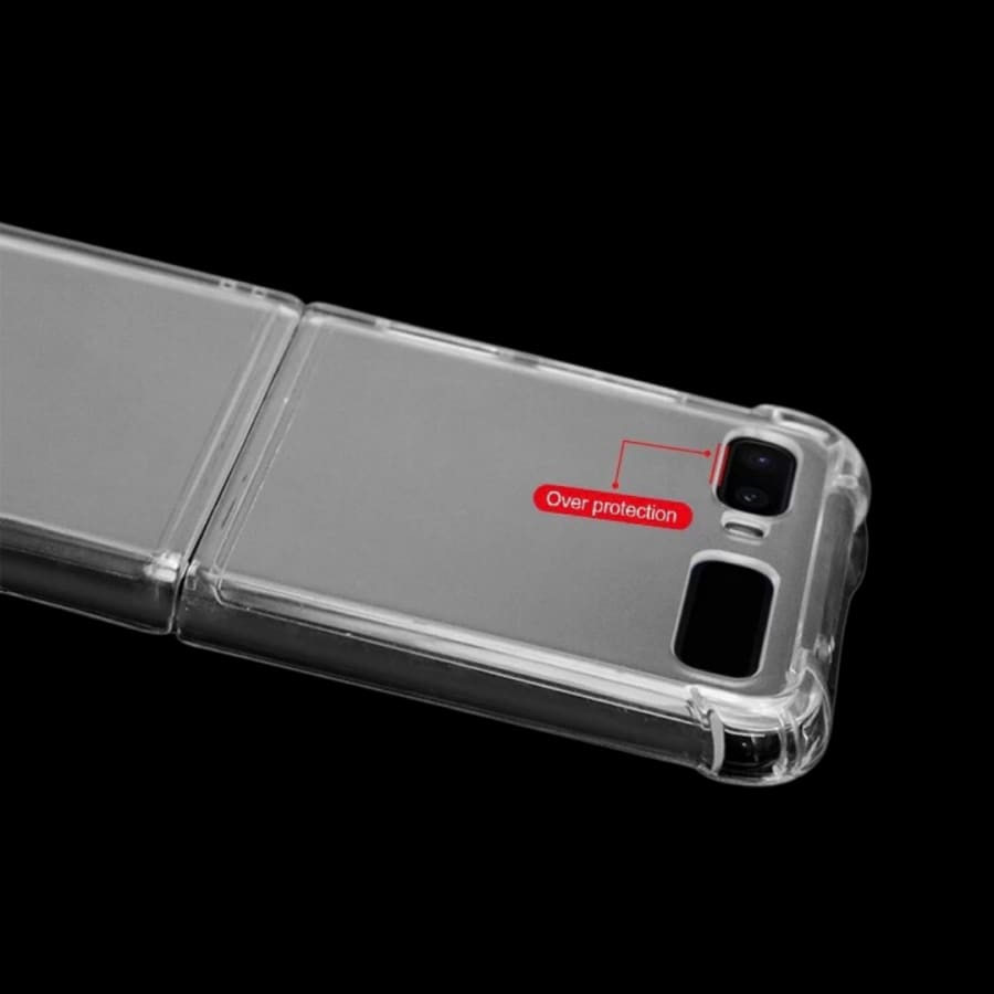 Clear phone case for Samsung Galaxy Z Flip 3 by 9eight5, showcasing a transparent, slim protective cover for the flip phone.