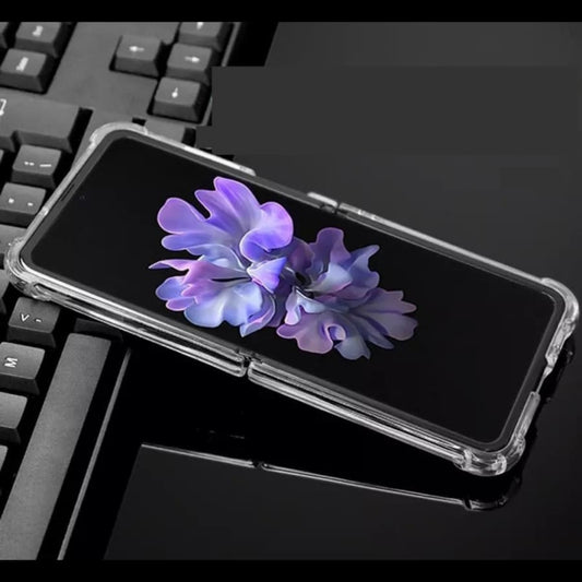 Clear case for Samsung Galaxy Z Flip 4 by 9eight5, showing the slim transparent phone case with precise cutouts.