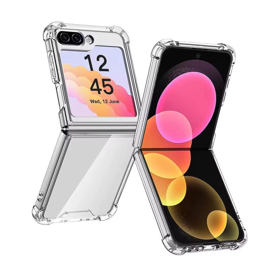 Clear 9eight5 phone case for Samsung Galaxy Z Flip 6, showcasing slim, transparent protection for the foldable smartphone.