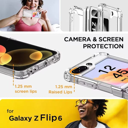 Clear 9eight5 phone case for Samsung Galaxy Z Flip 6, slim protective cover with transparent design and precise cutouts.