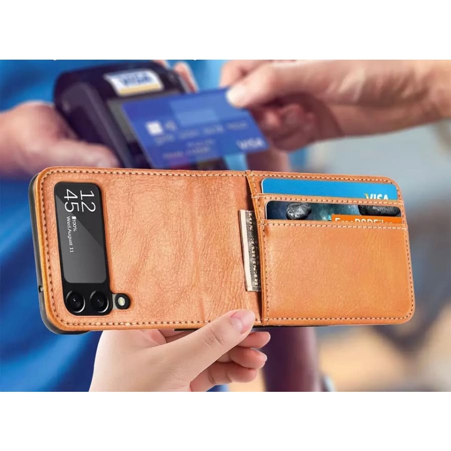 Samsung Galaxy Z Flip 3 phone case by 9eight5 in tan, showcasing sleek design and available in five vibrant colors.