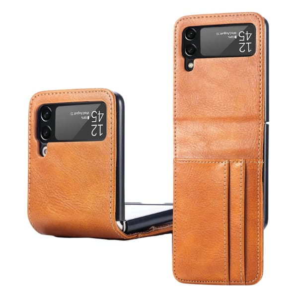 9eight5 phone case in tan for Samsung Galaxy Z Flip 3, showcasing slim design and variety of color options for stylish protection.