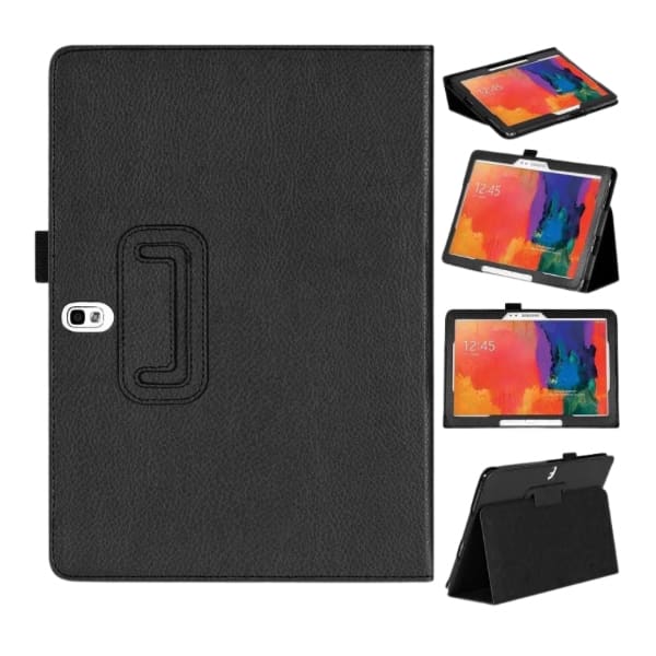 Black and navy 9eight5 tablet cover for Samsung Galaxy Note 10.1 (2014) P600 and Tab Pro 10.1 T520, showing front and back views.