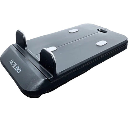 9eight5 Mobigo desktop holder stand for phone and tablet, black plastic accessory with adjustable support for hands-free use.