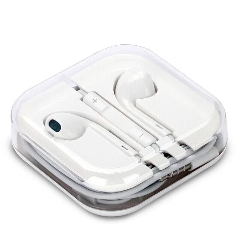 9eight5 earphones with carry case for phone and tablet, black in-ear headphones with compact storage case.