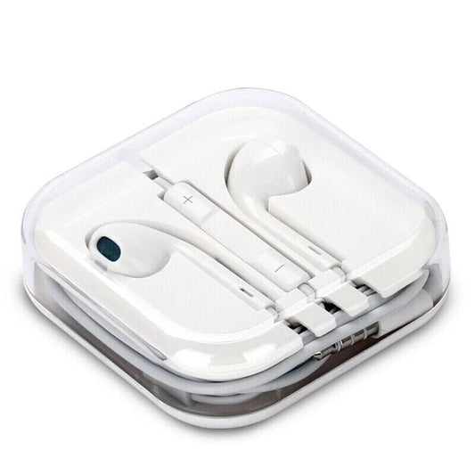 9eight5 earphones with carry case for phone and tablet, black in-ear headphones with compact storage case.