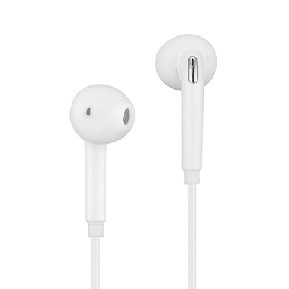 Wired 9eight5 earphones for phone and tablet, close-up view showing black audio jack and inline microphone.