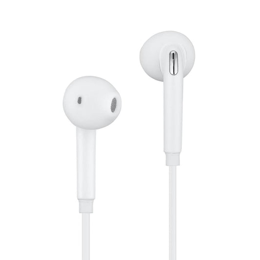 Wired 9eight5 earphones for phone and tablet, close-up view showing black audio jack and inline microphone.