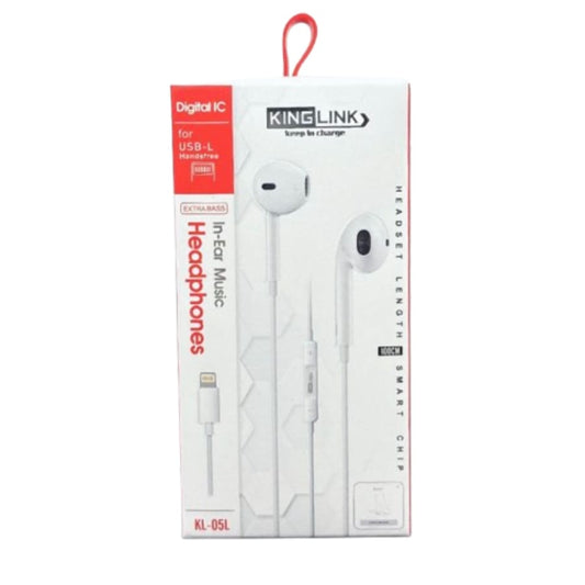 9eight5 Kinglink earphones with lightning cable for phone and tablet, black in-ear design with inline remote.