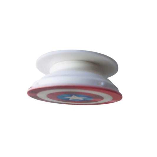 Expanding Captain America finger grip for phone and tablet, 9eight5 brand, featuring superhero shield design and adjustable support.