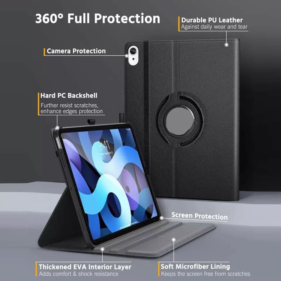 Black synthetic leather cover for iPad Air 4th and 5th generation, 10.9-inch tablet accessory by 9eight5.