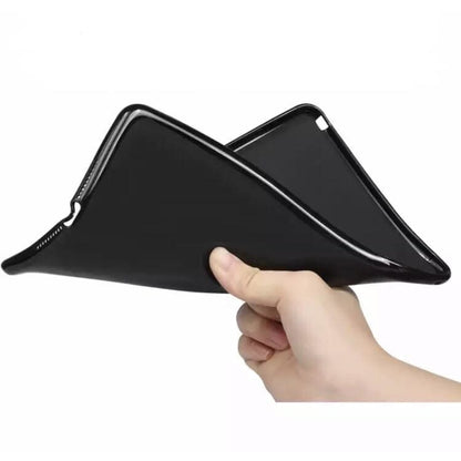 Black silicone cover for iPad Air 9.7-inch by 9eight5, showing the sleek, glossy finish on the tablet's back.