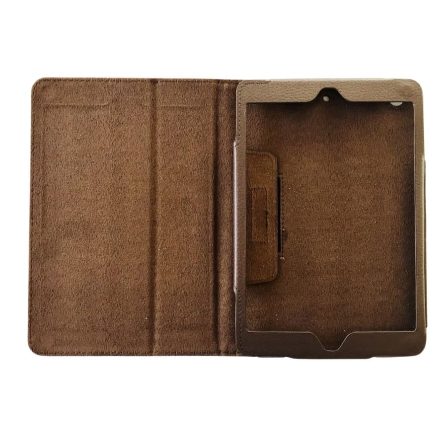 Brown full-body cover for iPad mini 1, 2, and 3 by 9eight5, showing the protective case with precise cutouts and snug fit.