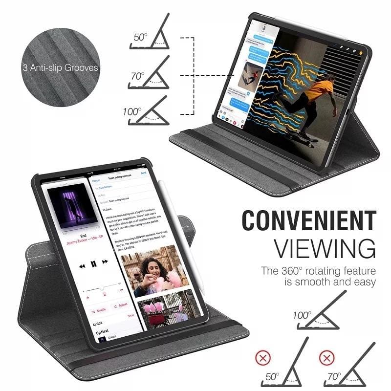 Black synthetic leather cover for iPad Pro 11-inch 2nd gen (2020), designed by 9eight5, protective tablet accessory.