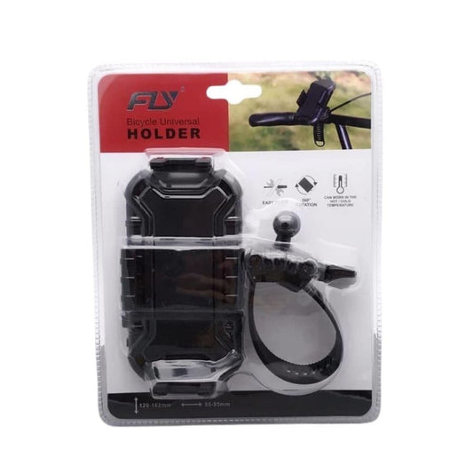 9eight5 bicycle phone holder securely attached to a bike handlebar, holding a smartphone for easy access during rides.