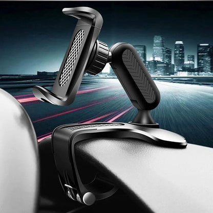 9eight5 dashboard hood phone holder attached to a car dashboard, designed for holding phones and tablets securely.