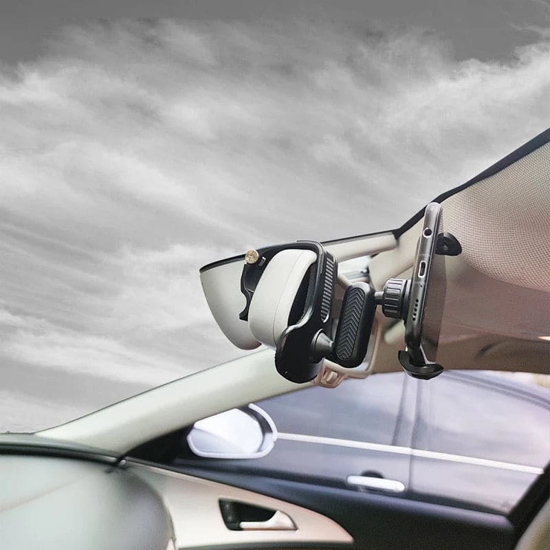 9eight5 dashboard hood phone holder attached to a car dashboard, designed for secure mobile device mounting.