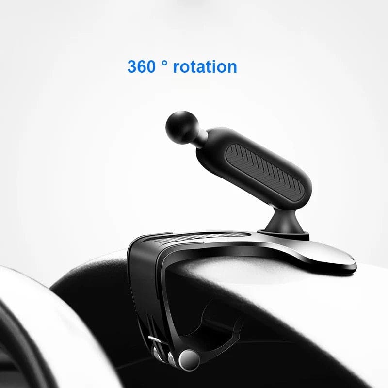 9eight5 dashboard hood phone holder attached to a car dashboard, holding a smartphone securely for easy access.