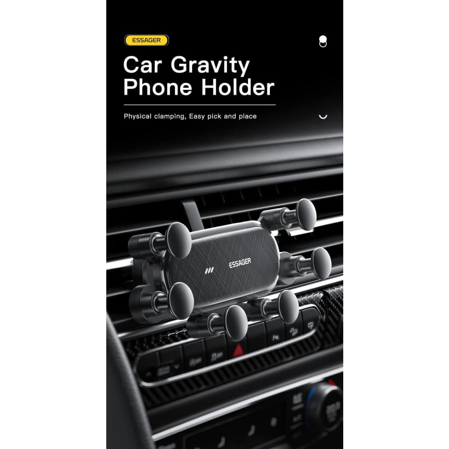 9eight5 Essager mobile phone holder with adjustable grip, suitable for smartphones and tablets, in sleek black design.