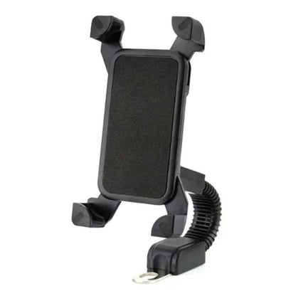 9eight5 motorcycle phone holder securely attaches to handlebars, holds smartphones and tablets for easy access during rides.