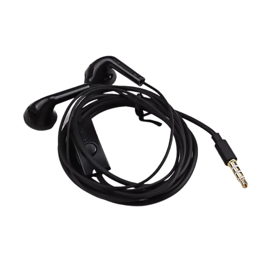 Samsung wired earphones by 9eight5, close-up of in-ear headphones with cable for phone and tablet audio.