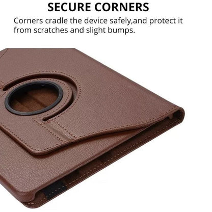 Brown synthetic leather cover for Samsung Galaxy Tab A 10.1” (2019) T510/T515, by 9eight5, showing the tablet with protective case.