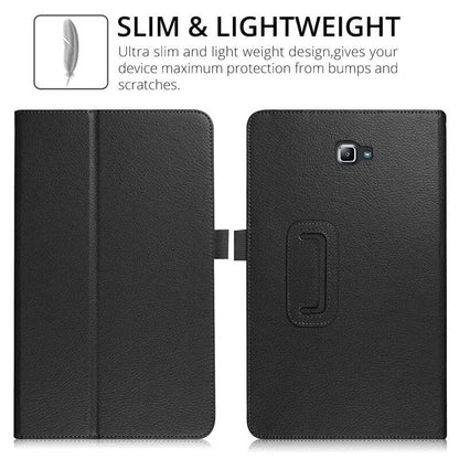 Black synthetic leather cover for Samsung Galaxy Tab A 10.1” (2016) T580/T585, by 9eight5, shown on the tablet.