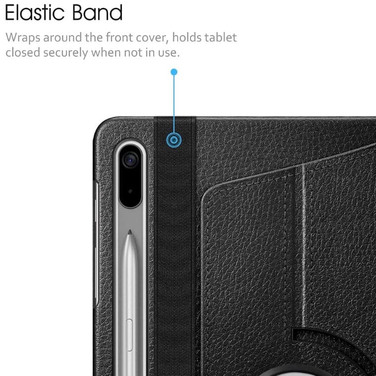 Black protective cover for Samsung Galaxy Tab S9 Plus 12.4-inch (2023), made by 9eight5, shown on tablet with textured surface.