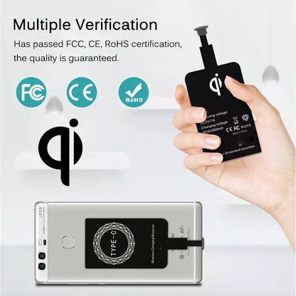 Wireless charging receiver for iPhone by 9eight5, compact accessory to enable wireless charging on compatible devices.